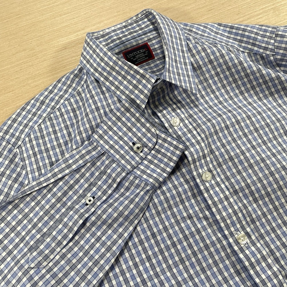 UNTUCKit Shirt Mens M Slim Fit Blue Check Durif WF Wrinkle Free Button Up Casual